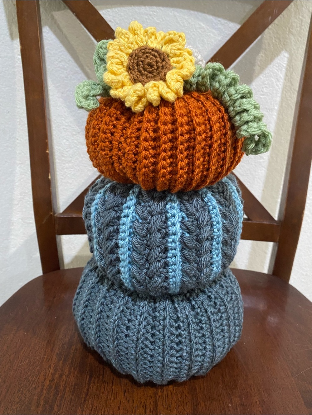 Handmade Fall Crochet Pumpkin Stack - Picture 2 of 4